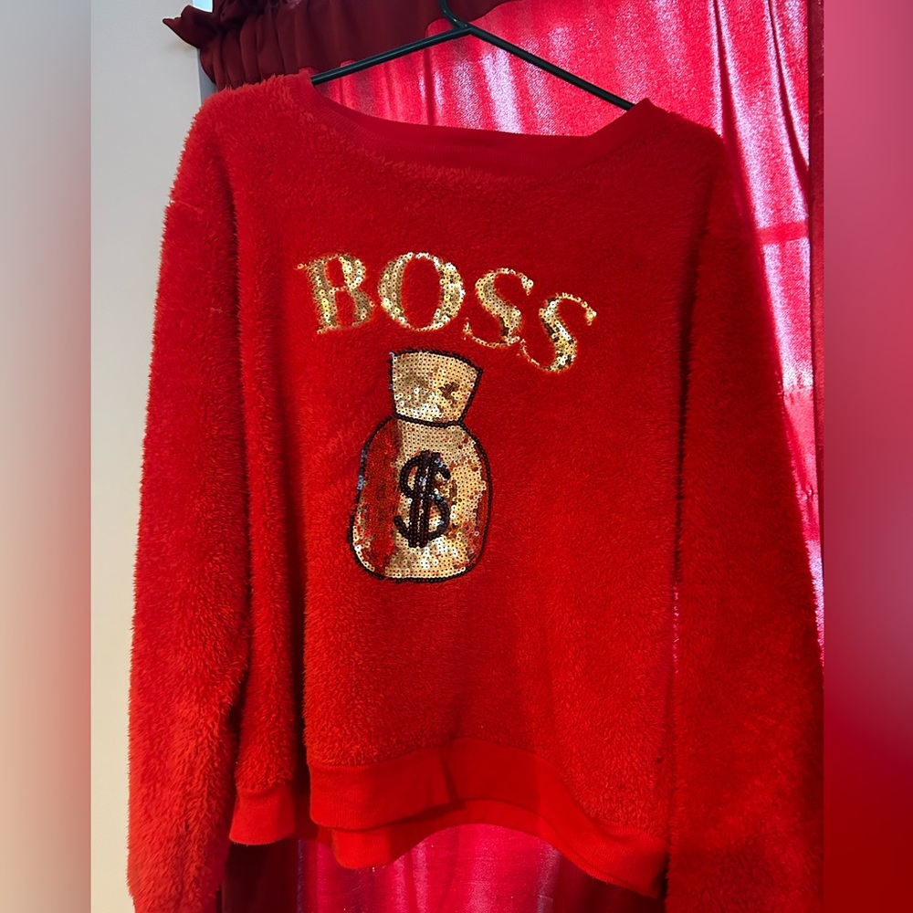 Soft, medium red sweater